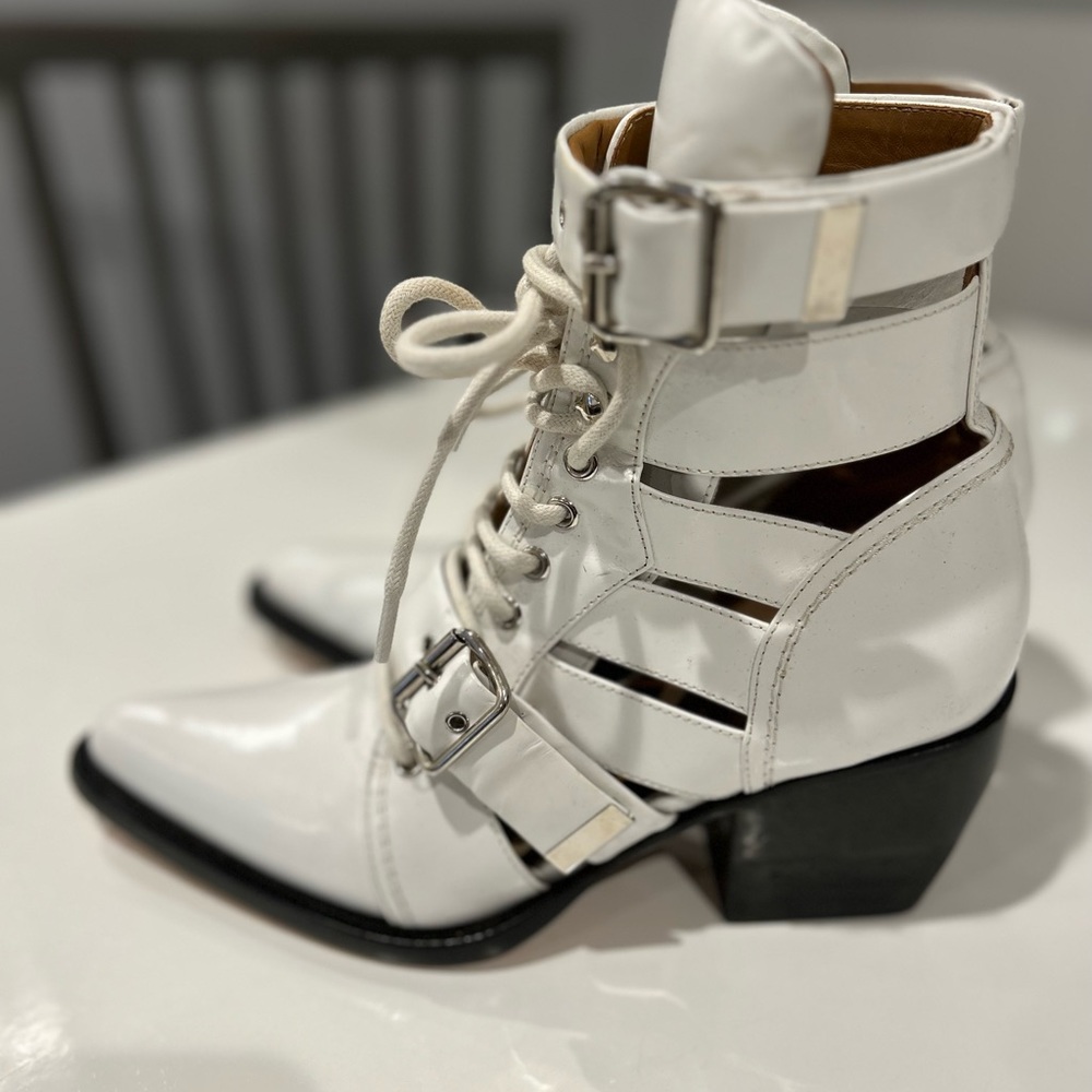 Chloe barely worn white leather cut out boot